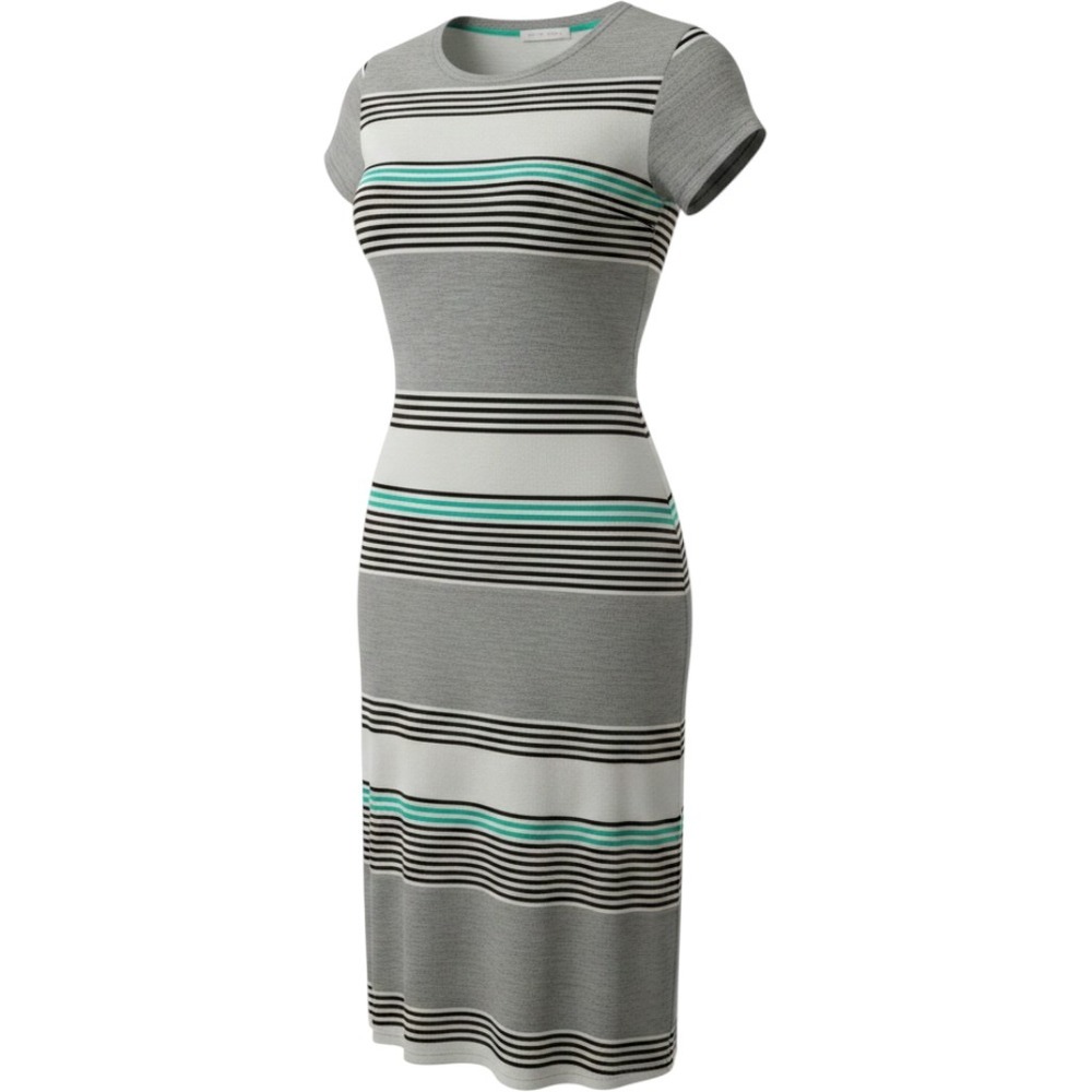 Chris & Carol Womens Gray Teal Striped Short Sleeve Midi Dress L 1612054D